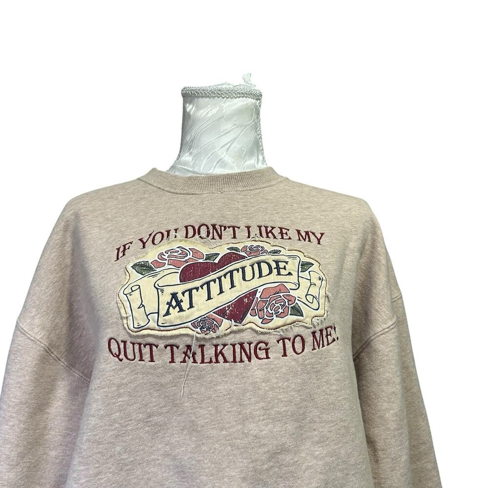 Big Dogs Embroidered Attitude Sweatshirt Patchwork Y2K Beige Medium - Picture 6 of 14